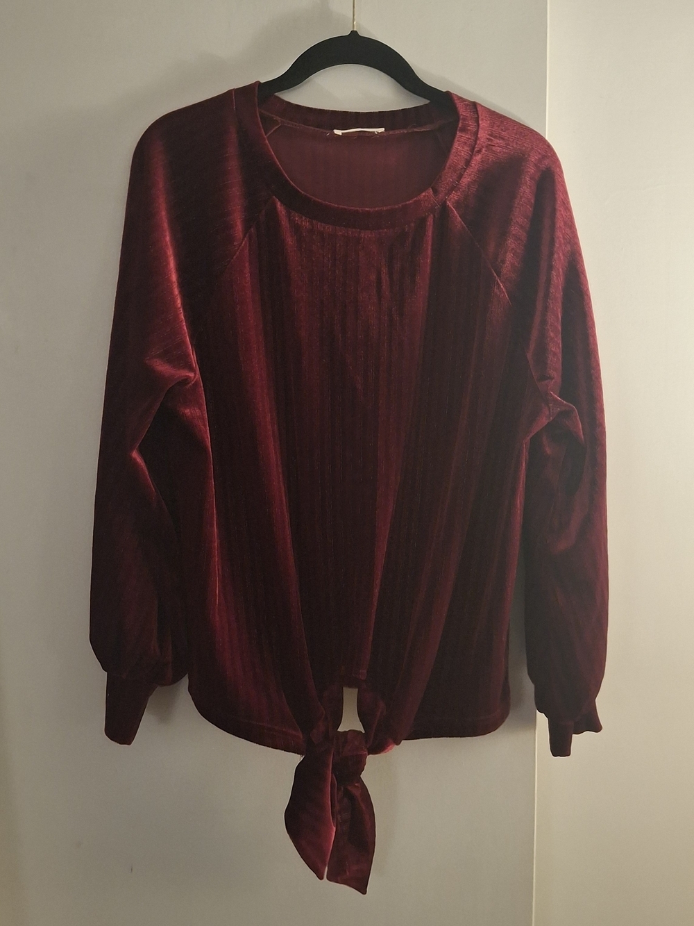 Andthewhy Women’s Velvet Tie-Hem Long Sleeve Top - Burgundy